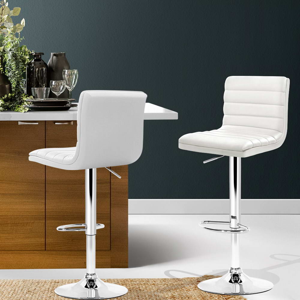 Artiss 2x Bar Stools Padded Leather Gas Lift White - Cosy Abode