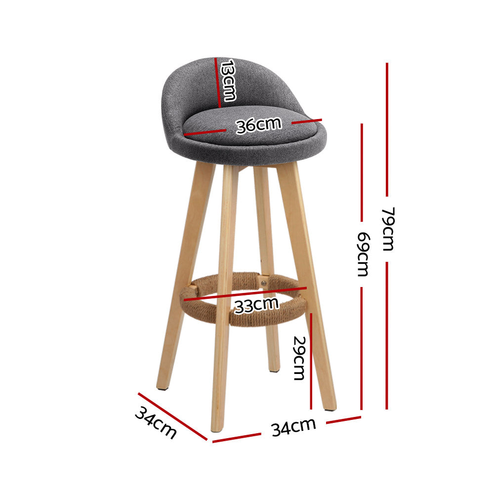 Artiss 2x Bar Stools Padded Linen Wooden Grey - Cosy Abode