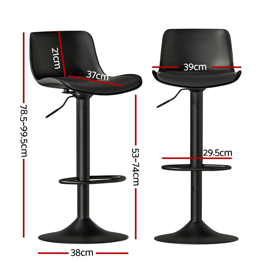 Artiss 2x Bar Stools Padded Seat Gas Lift Black - Cosy Abode