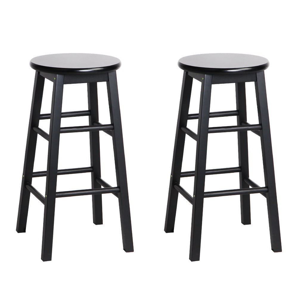 Artiss 2x Bar Stools Round Chairs Wooden Black - Cosy Abode