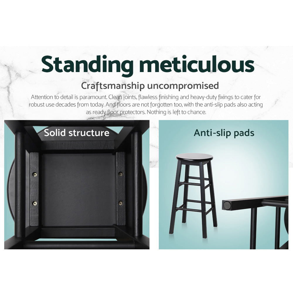 Artiss 2x Bar Stools Round Chairs Wooden Black - Cosy Abode