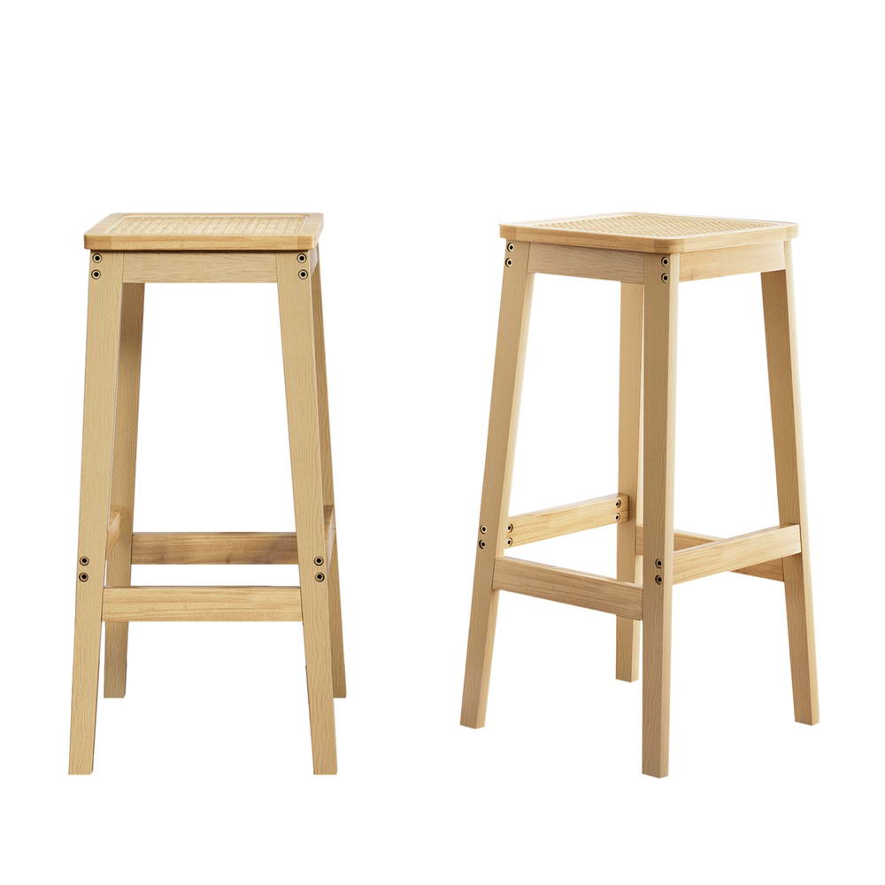 Artiss 2x Bar Stools Rubber Wood Stool Counter Chair Rattan Barstools Kitchen - Cosy Abode