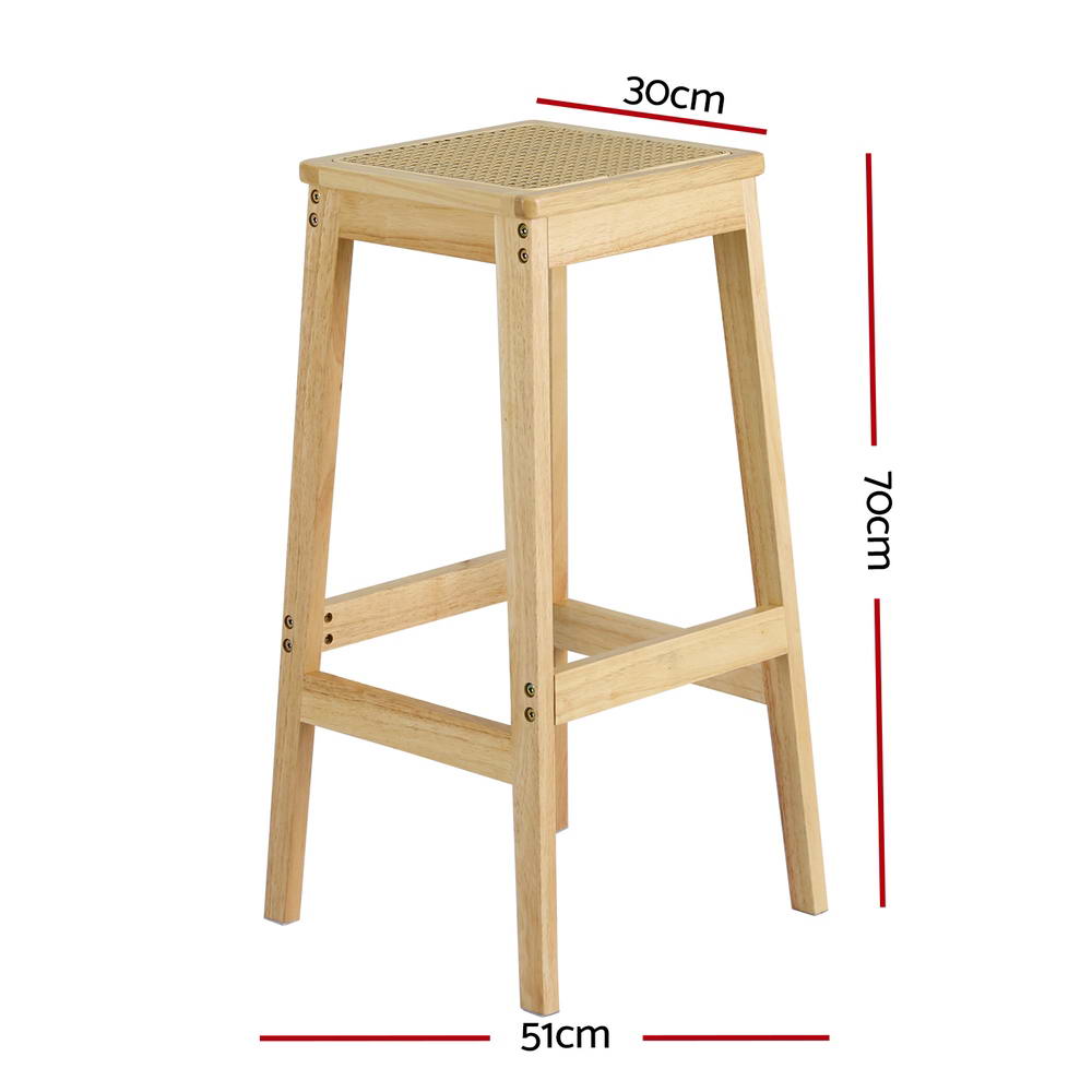 Artiss 2x Bar Stools Rubber Wood Stool Counter Chair Rattan Barstools Kitchen - Cosy Abode
