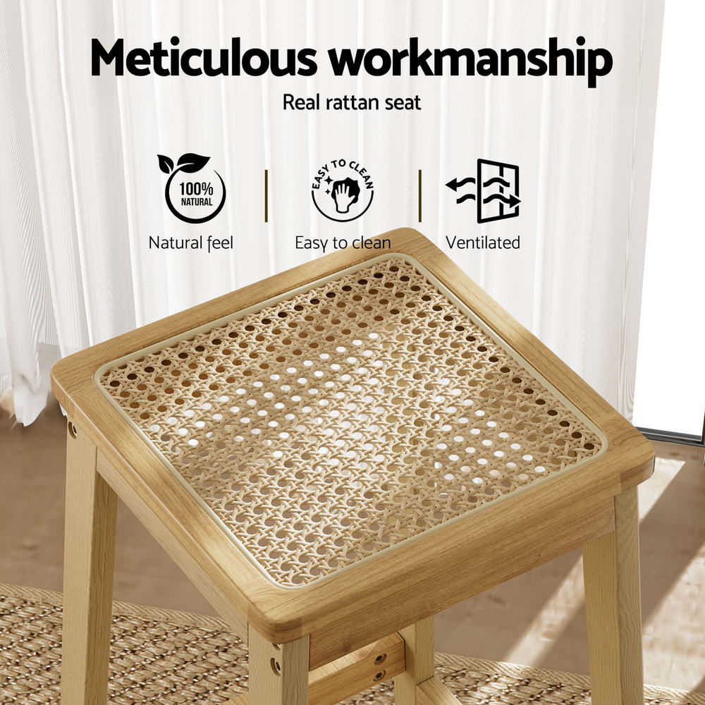 Artiss 2x Bar Stools Rubber Wood Stool Counter Chair Rattan Barstools Kitchen - Cosy Abode