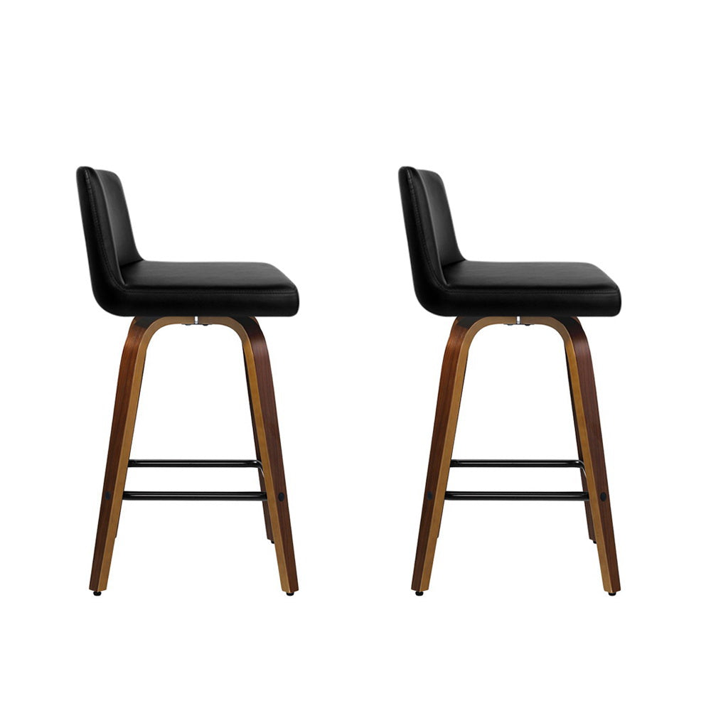 Artiss 2x Bar Stools Swivel Leather Padded Wooden - Cosy Abode