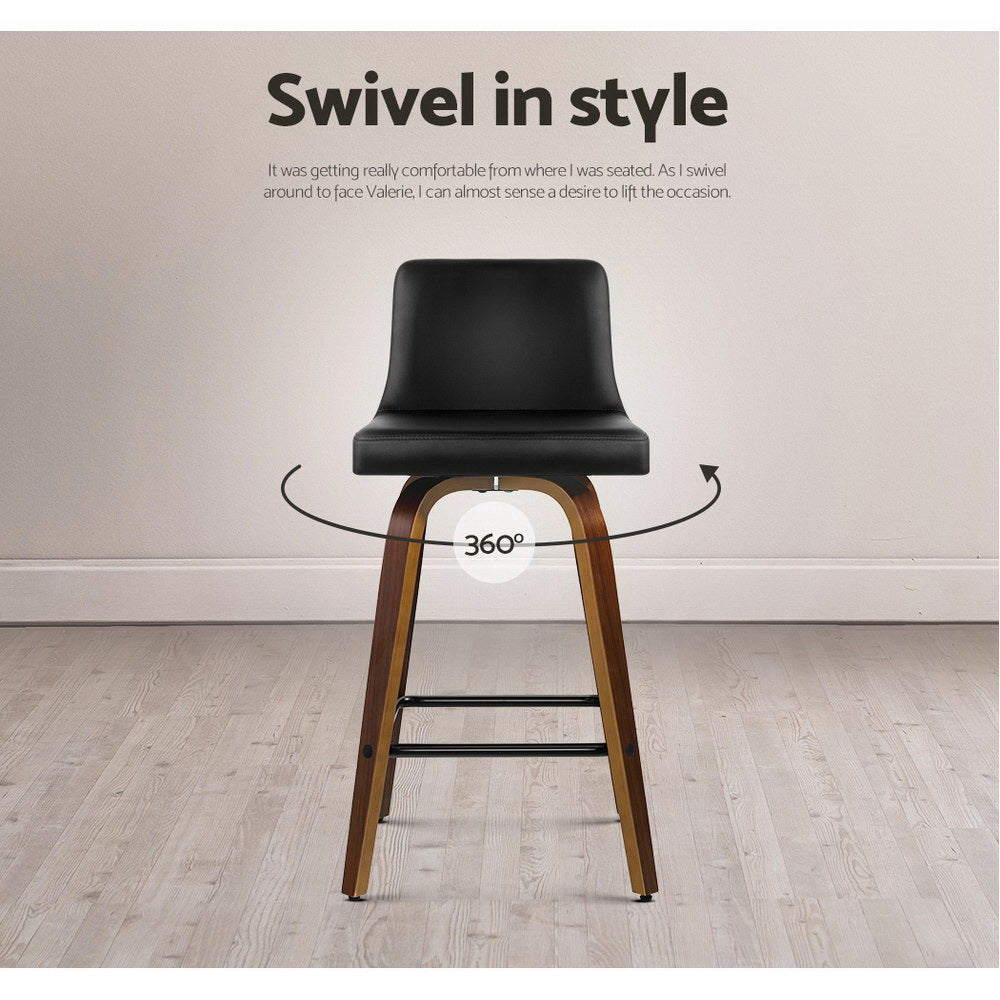 Artiss 2x Bar Stools Swivel Leather Padded Wooden - Cosy Abode