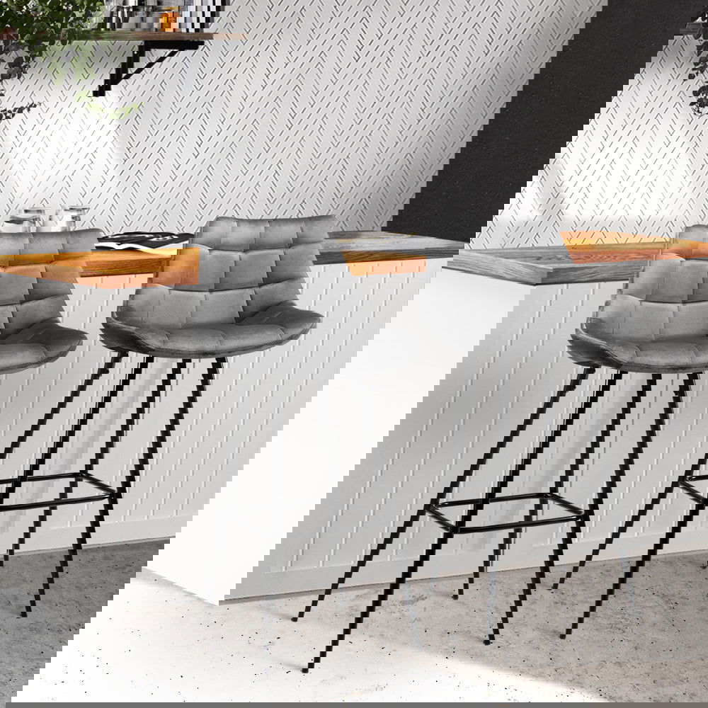 Artiss 2x Bar Stools Velvet Chairs Grey - Cosy Abode