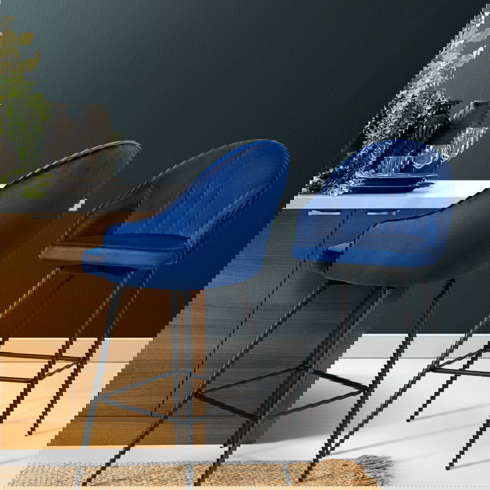 Artiss 2x Bar Stools Velvet Swivel Metal Legs Blue - Cosy Abode