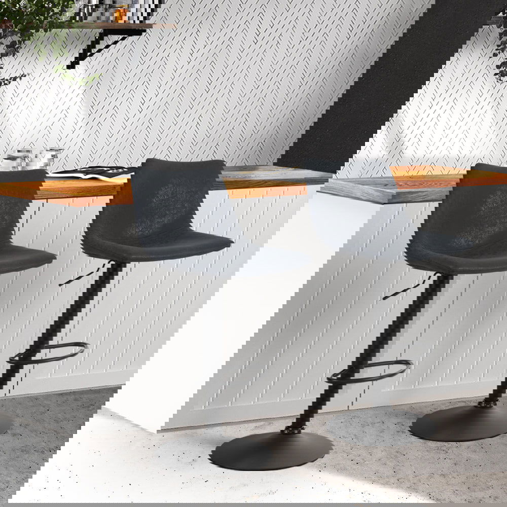 Artiss 2x Bar Stools Vintage Leather Swivel Gas Lift Black - Cosy Abode