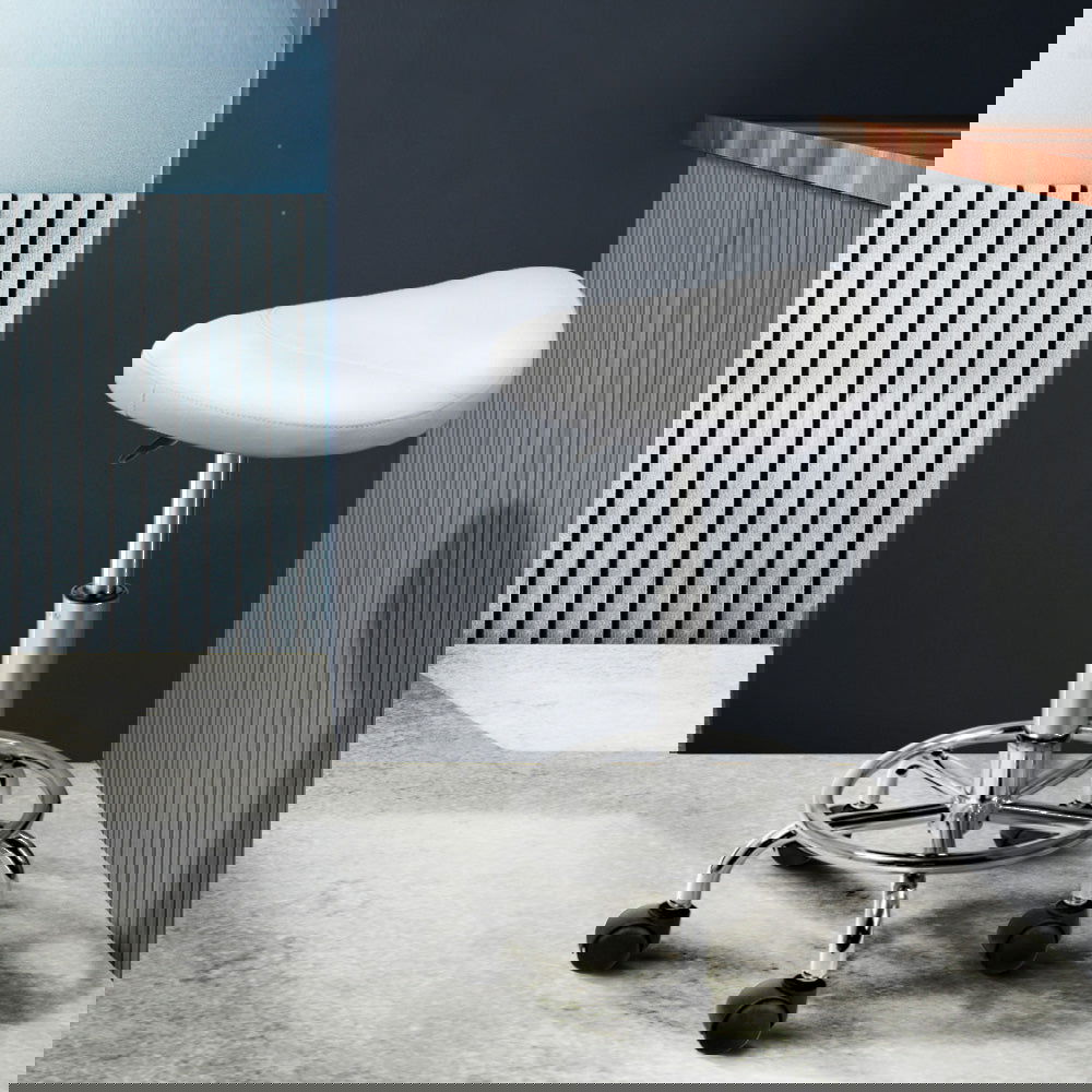 Artiss 2x Salon Stool Saddle Swivel Chair White - Cosy Abode