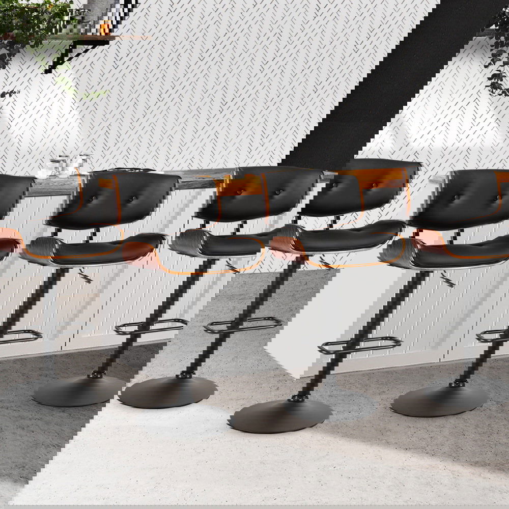 Artiss 4x Bar Stools Gas Lift Leather All Black - Cosy Abode