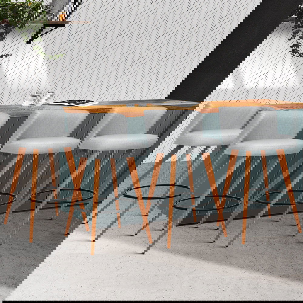 Artiss 4x Bar Stools Linen Padded Wooden Grey - Cosy Abode