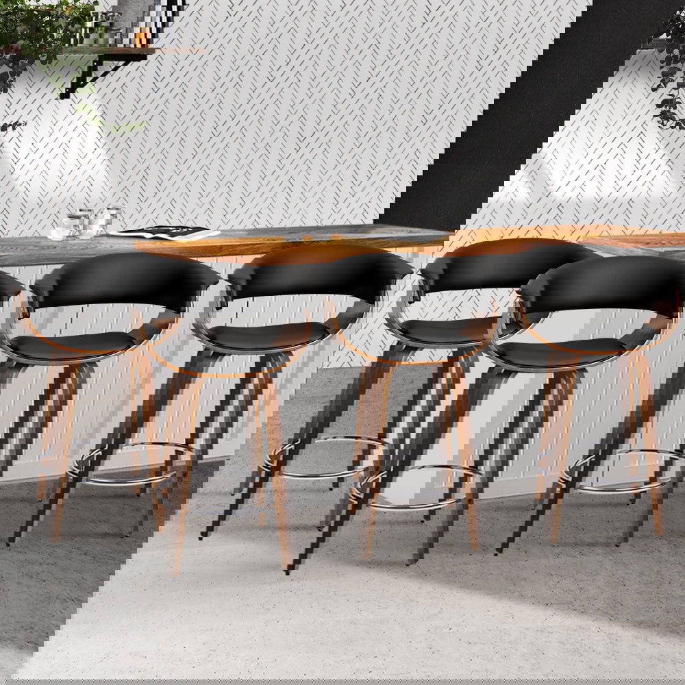 Artiss 4x Bar Stools Swivel PU Seat Wooden - Cosy Abode