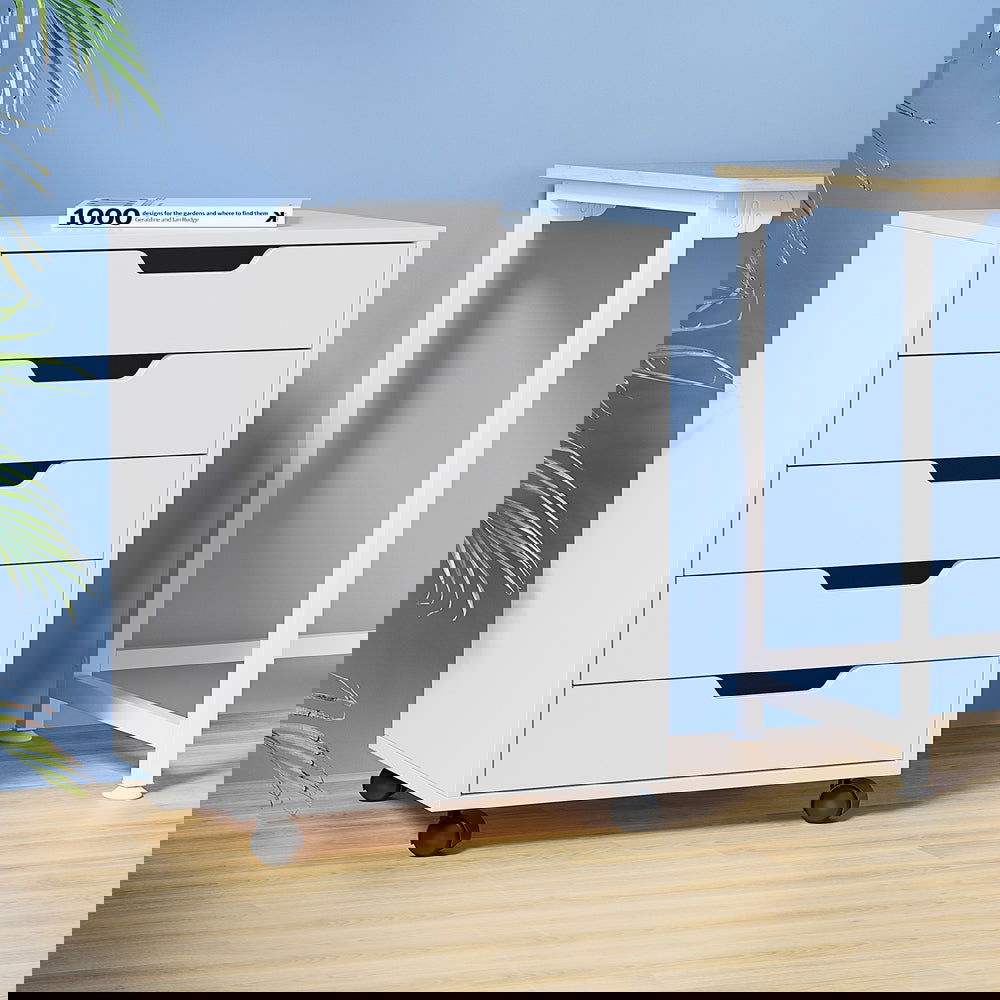 Artiss 5-Drawer Filing Cabinet Mobile Rolling Storage Cabinet Chest of Drawers Stand White - Cosy Abode