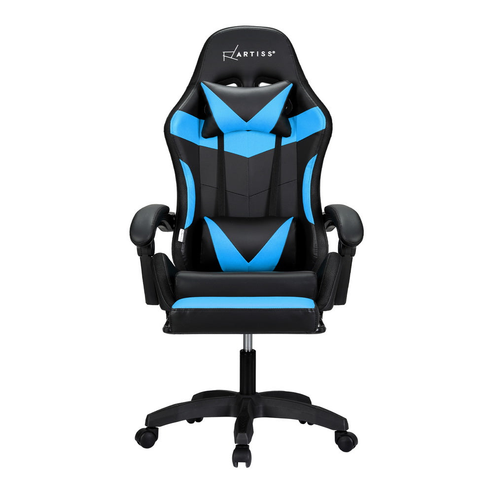 Artiss 6 Point Massage Gaming Office Chair 7 LED Footrest Cyan Blue - Cosy Abode