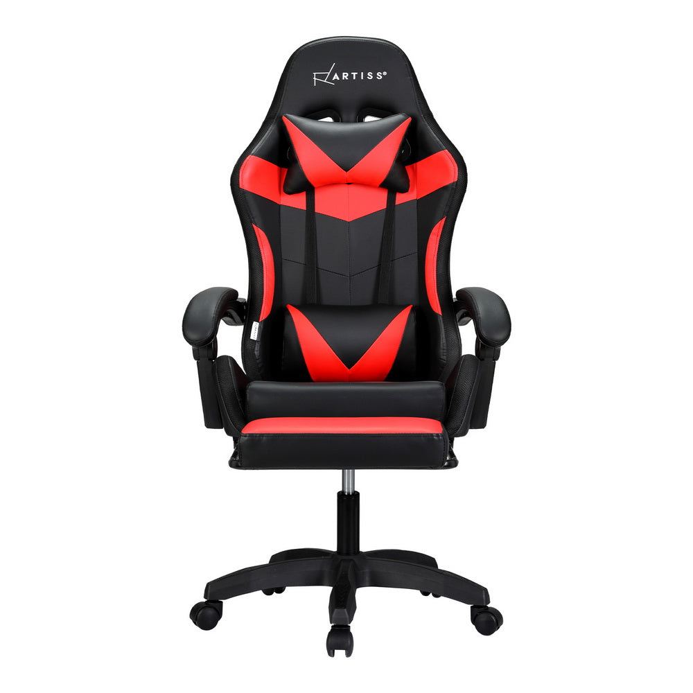 Artiss 6 Point Massage Gaming Office Chair 7 LED Footrest Red - Cosy Abode