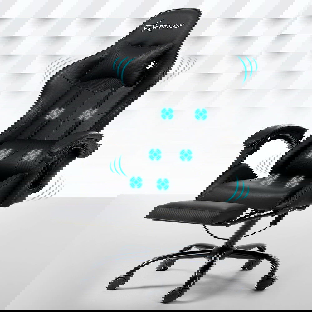 Artiss 6 Point Massage Gaming Office Chair Footrest Black - Cosy Abode