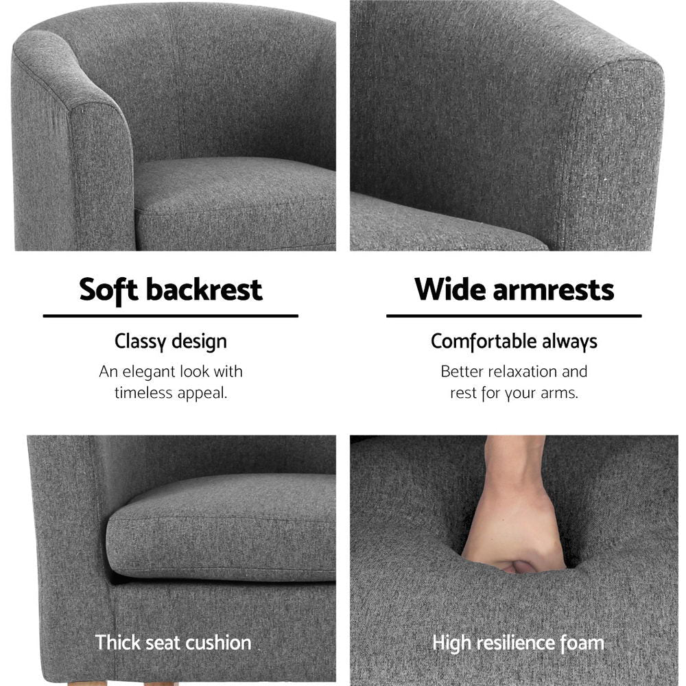 Artiss Abby Fabric Armchair - Grey - Cosy Abode