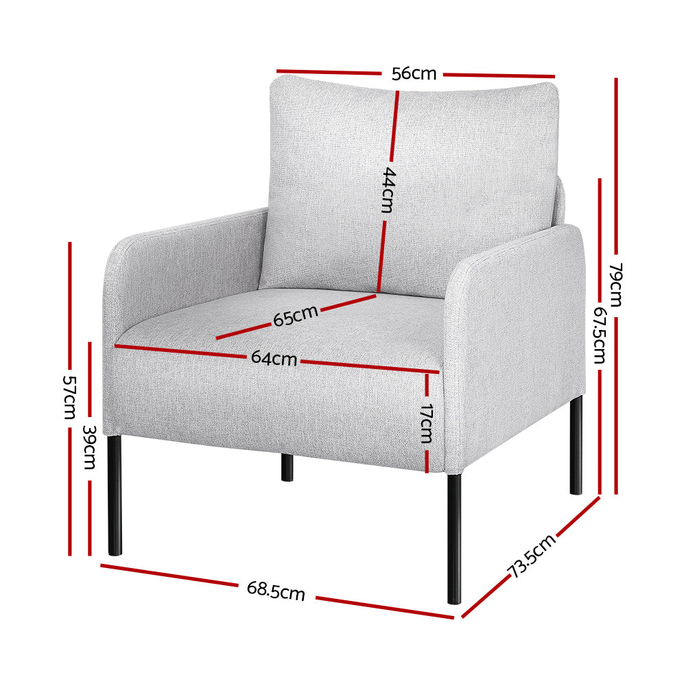 Artiss Armchair Accent Chair Pillow Fabric Grey - Cosy Abode