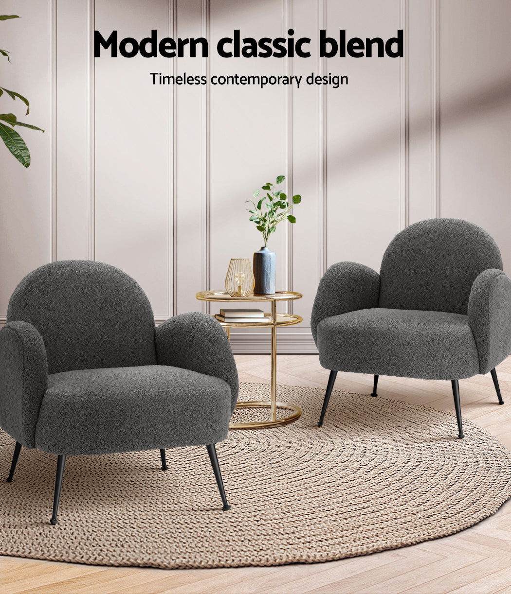 Artiss Armchair Boucle Charcoal Hanes - Cosy Abode