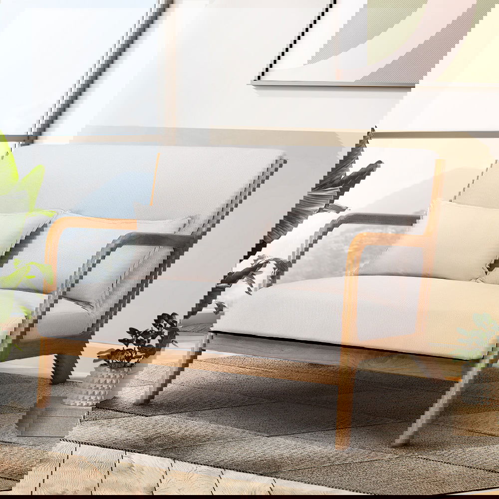 Artiss Armchair Lounge Chair Accent Armchairs Couch Sofa Loveseat Beige Wood - Cosy Abode