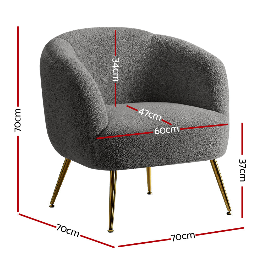 Artiss Armchair Lounge Chair Accent Chairs Arm Armchairs Sherpa Boucle Charcoal - Cosy Abode