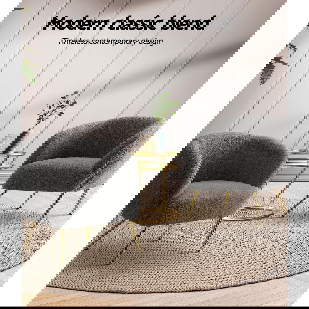 Artiss Armchair Lounge Chair Accent Chairs Arm Armchairs Sherpa Boucle Charcoal - Cosy Abode
