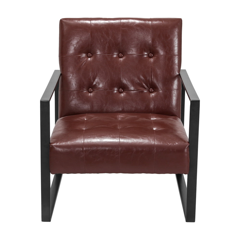Artiss Armchair Lounge Chair Accent Chairs PU Leather Sofa Brown Metal Frame - Cosy Abode