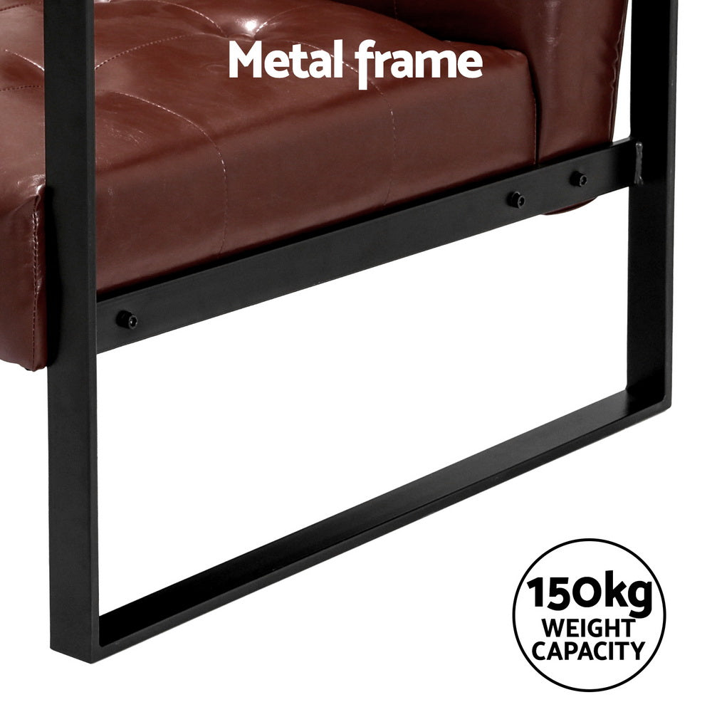 Artiss Armchair Lounge Chair Accent Chairs PU Leather Sofa Brown Metal Frame - Cosy Abode