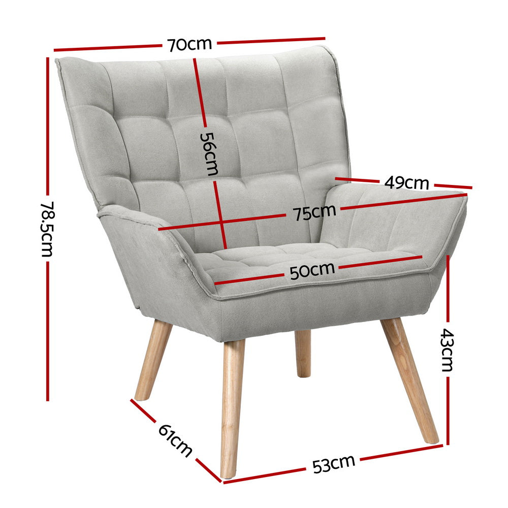 Artiss Armchair Lounge Chair Accent Chairs Sofa Linen Fabric Cushion Seat Grey - Cosy Abode