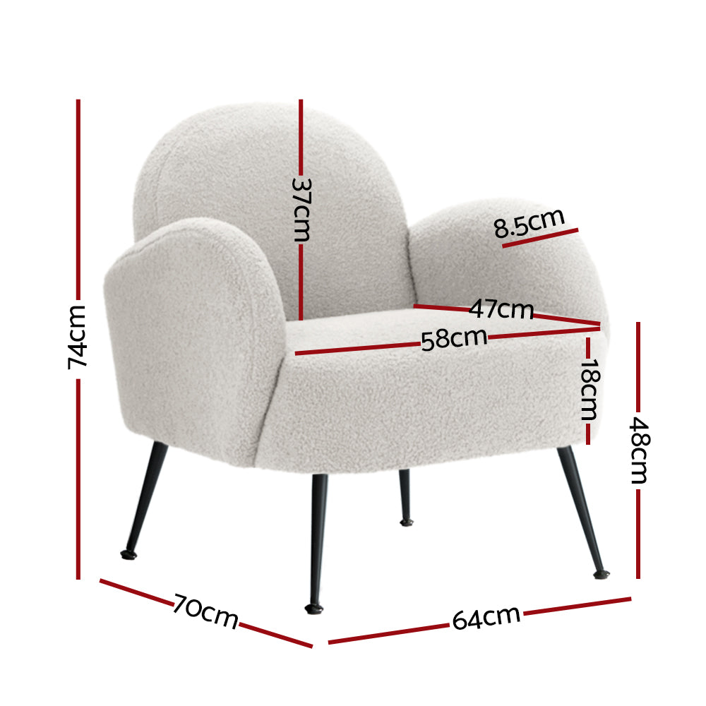 Artiss Armchair Lounge Chair Armchairs Accent Arm Chairs Sherpa Boucle White - Cosy Abode