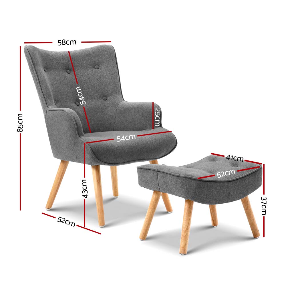 Artiss Armchair Set with Ottoman Grey Lansar - Cosy Abode