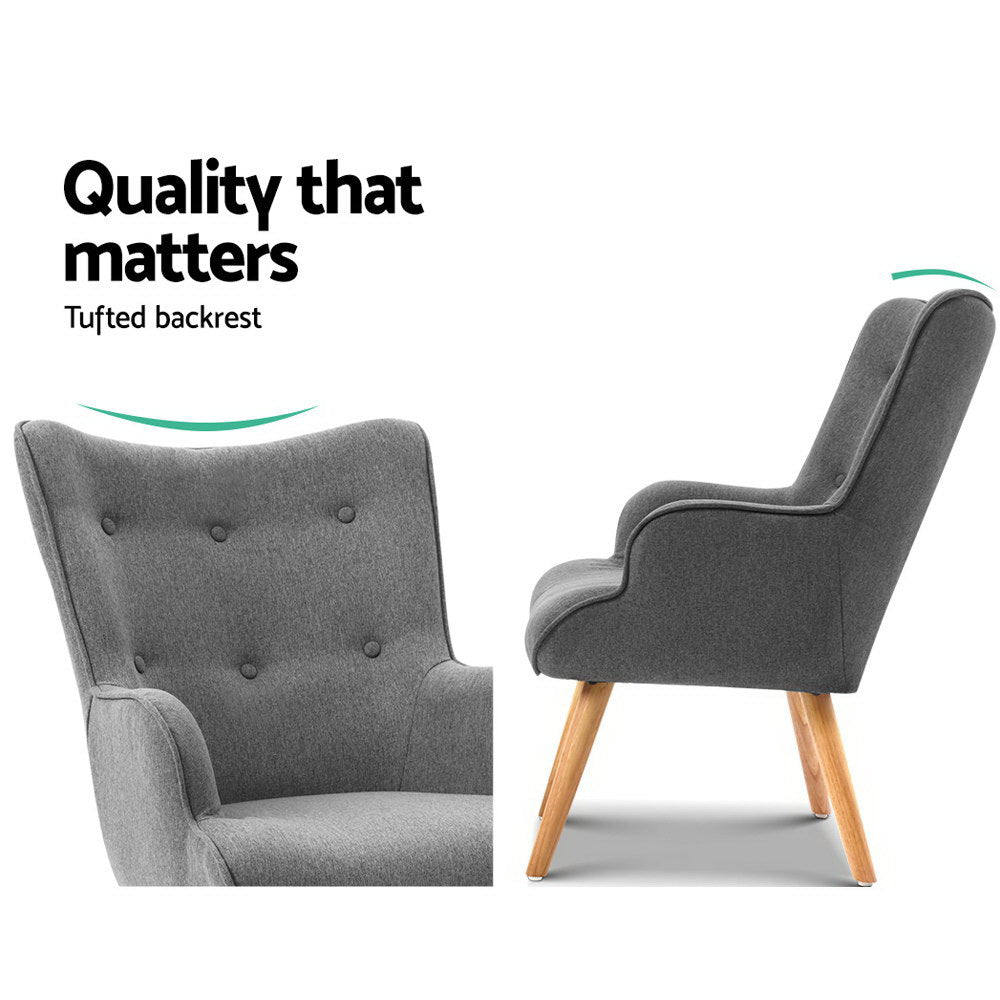 Artiss Armchair Set with Ottoman Grey Lansar - Cosy Abode