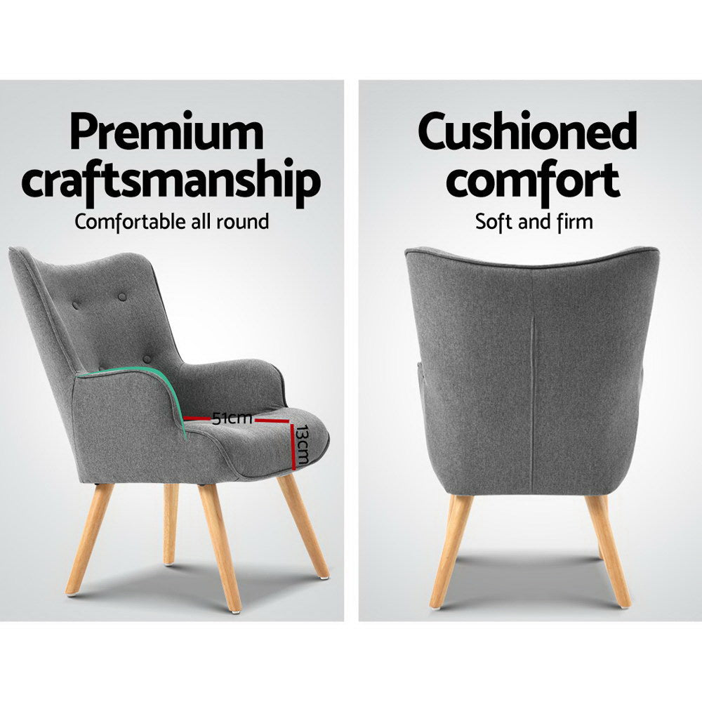 Artiss Armchair Set with Ottoman Grey Lansar - Cosy Abode
