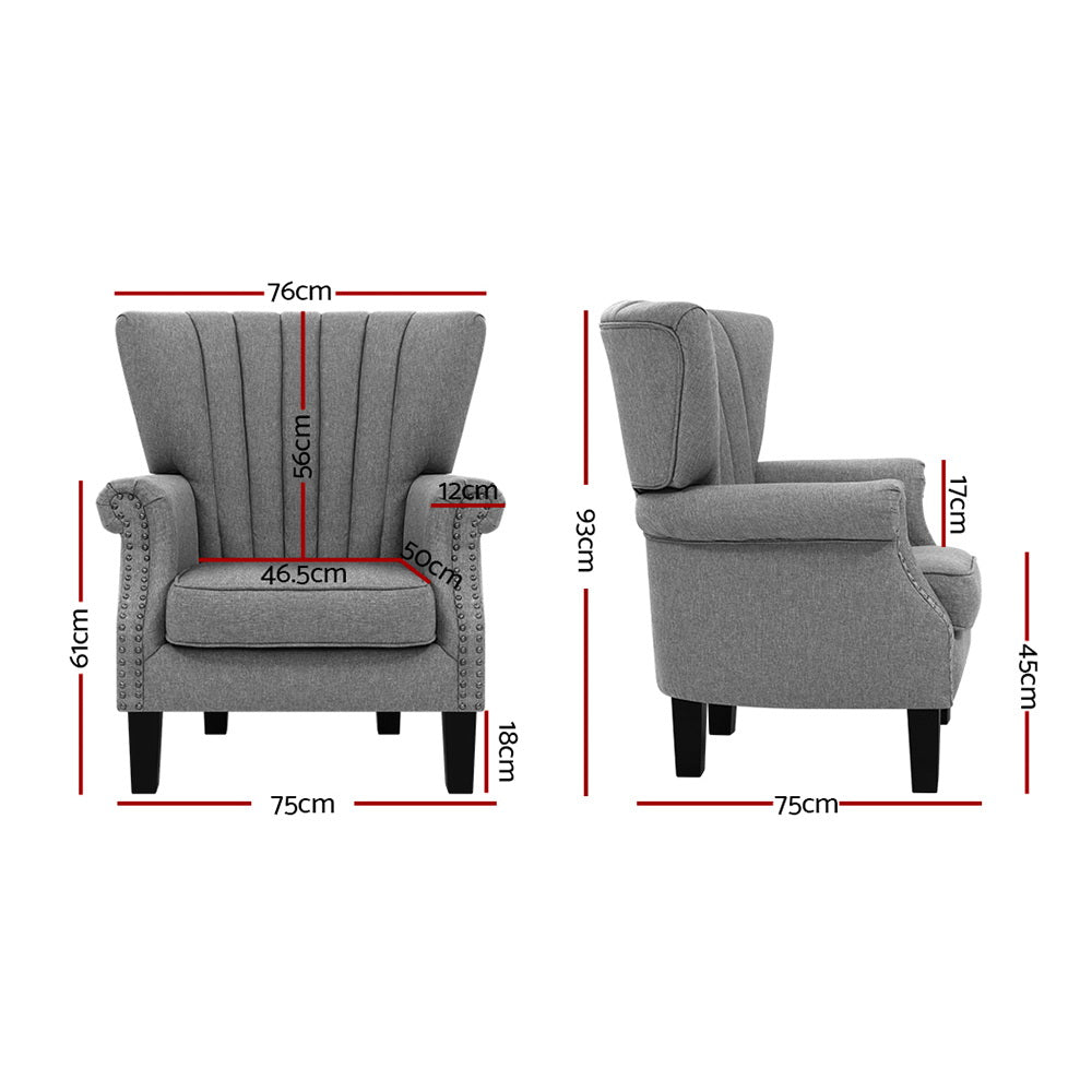 Artiss Armchair Wingback Grey Andrew - Cosy Abode