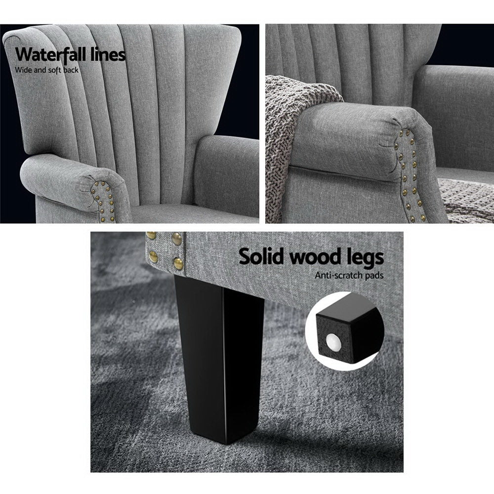 Artiss Armchair Wingback Grey Andrew - Cosy Abode