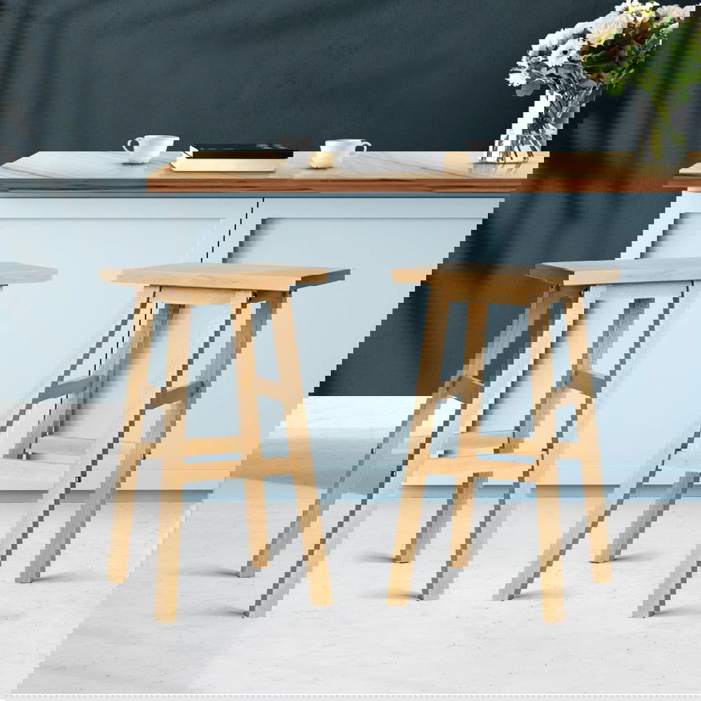 Artiss Bar Stools Kitchen Counter Stools Wooden Chairs Natural x2 - Cosy Abode