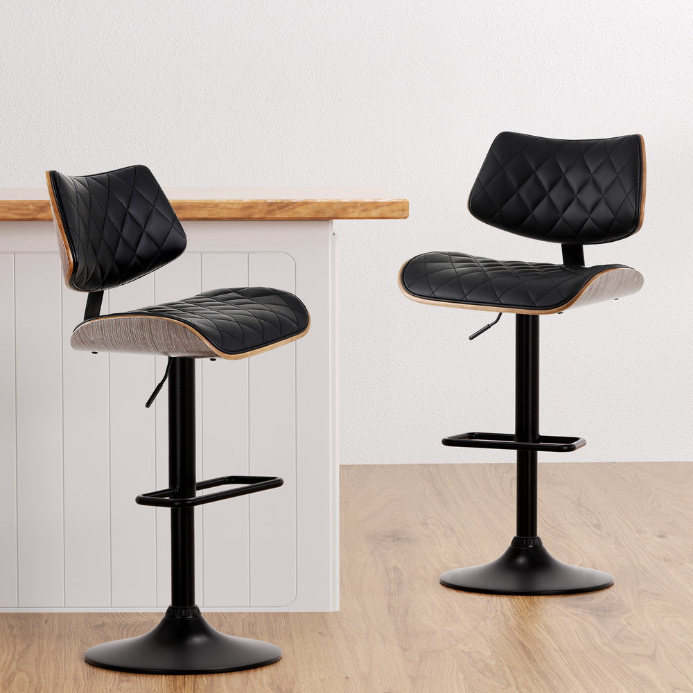 Artiss Bar Stools Kitchen Dining Chairs Gas Lift Stool Wooden Leather Black - Cosy Abode