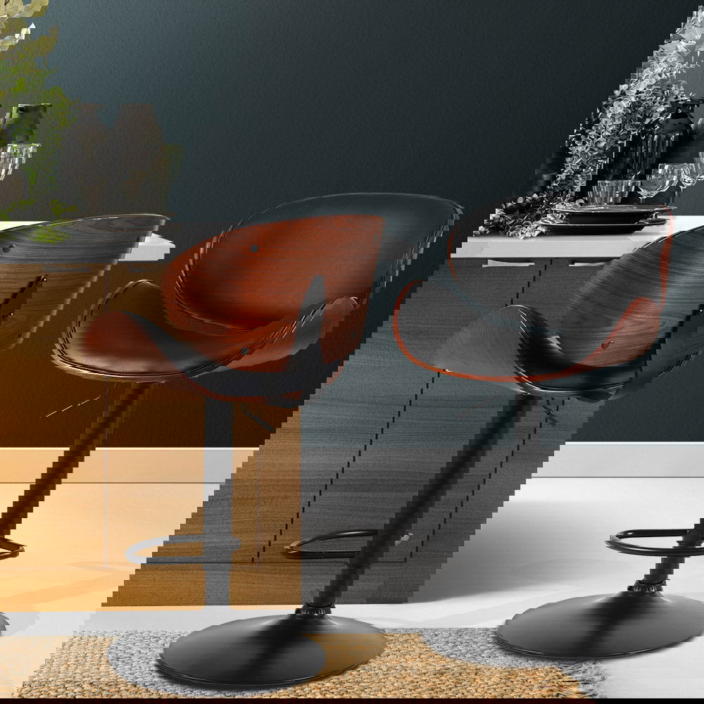 Artiss Bar Stools Kitchen Leather Barstools Swivel Gas Lift Chairs Black x2 - Cosy Abode