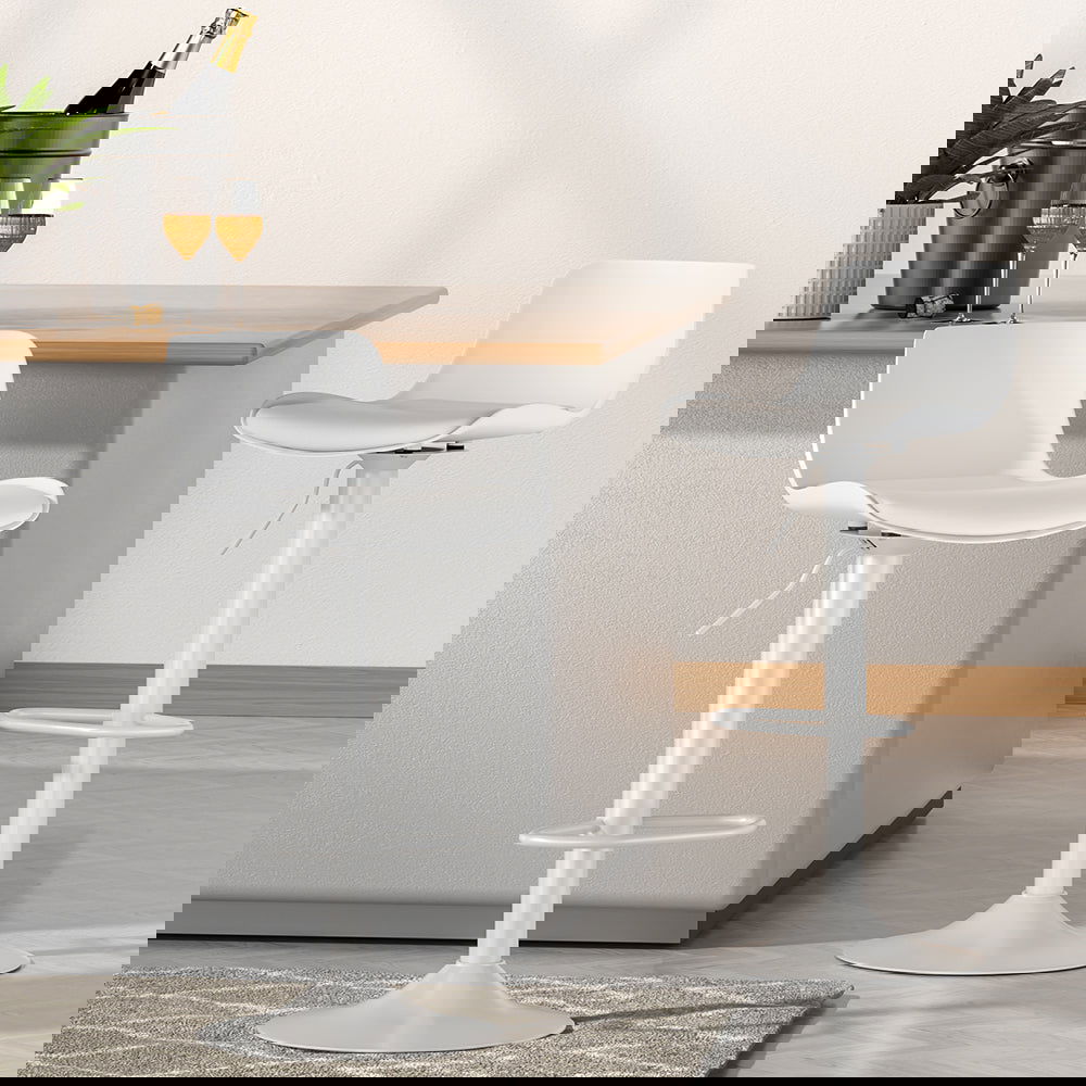 Artiss Bar Stools Kitchen Swivel Gas Lift Stool Leather Dining Chairs White x2 - Cosy Abode