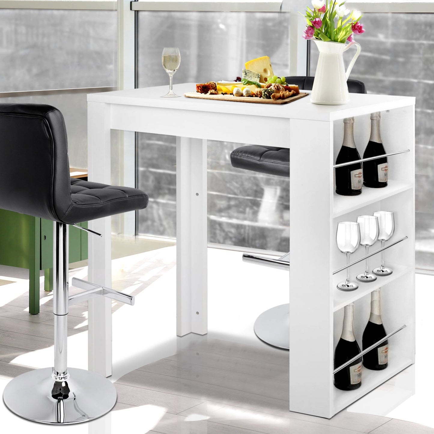 Artiss Bar Table 3-tier Storage Shelves White - Cosy Abode