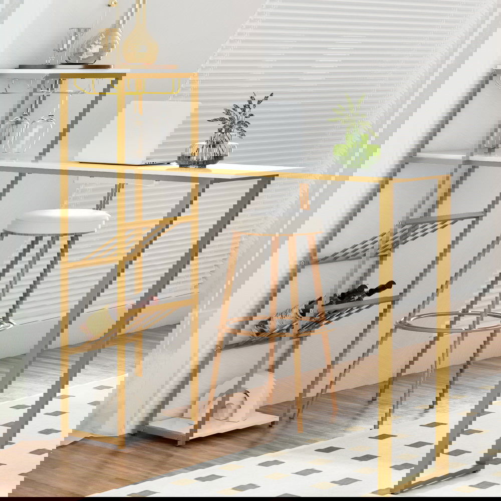 Artiss Bar Table Dining Storage Shelf Wine Rack Home Kitchen Office Desk Gold - Cosy Abode