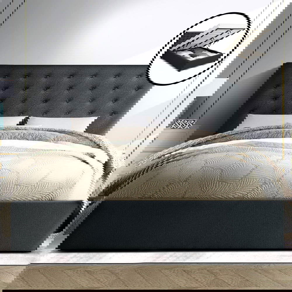 Artiss Bed Frame Double Size Gas Lift Charcoal VILA - Cosy Abode