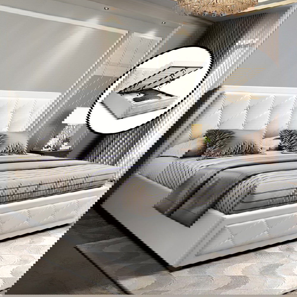 Artiss Bed Frame Double Size Gas Lift White TIYO - Cosy Abode