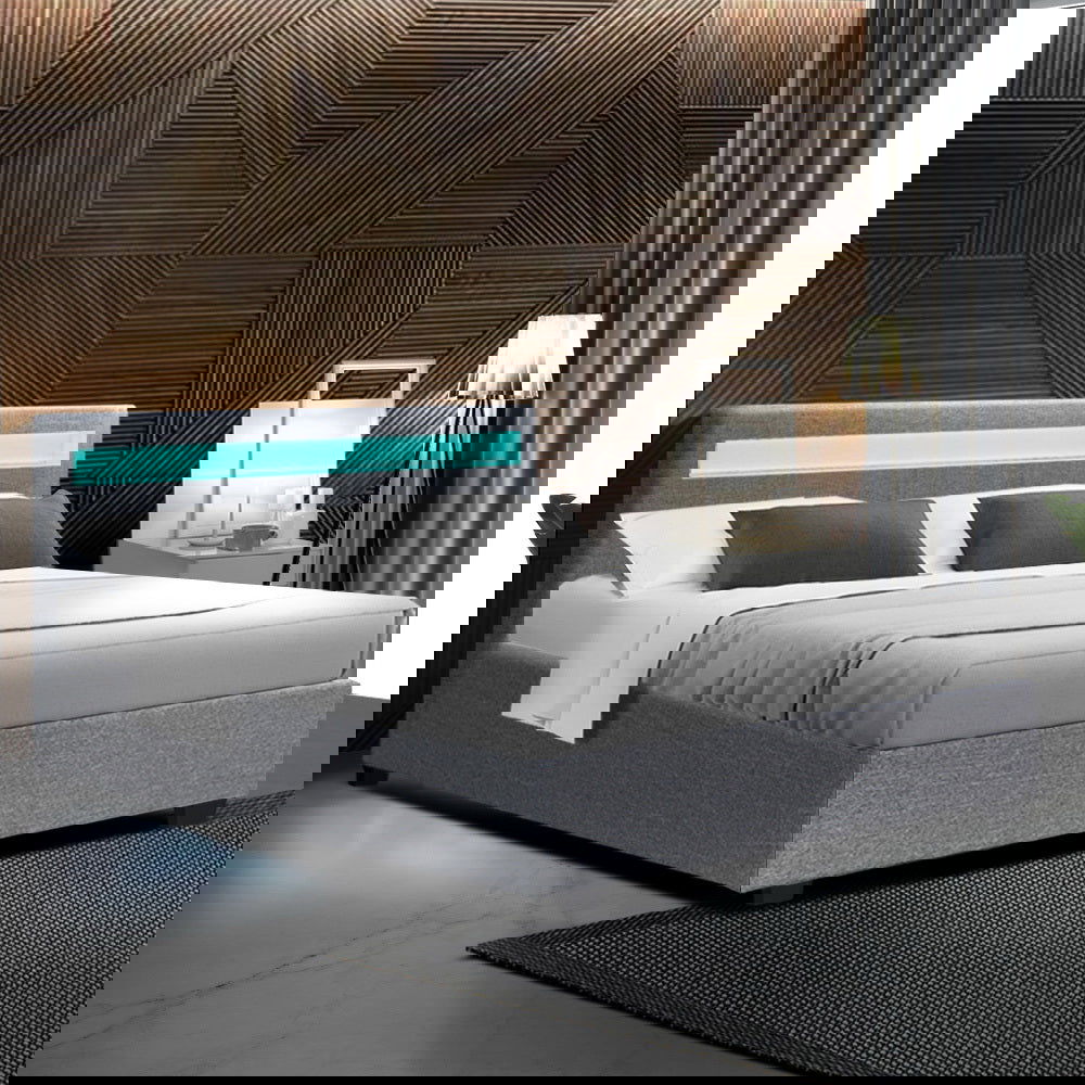 Artiss Bed Frame Double Size LED Gas Lift Grey COLE - Cosy Abode