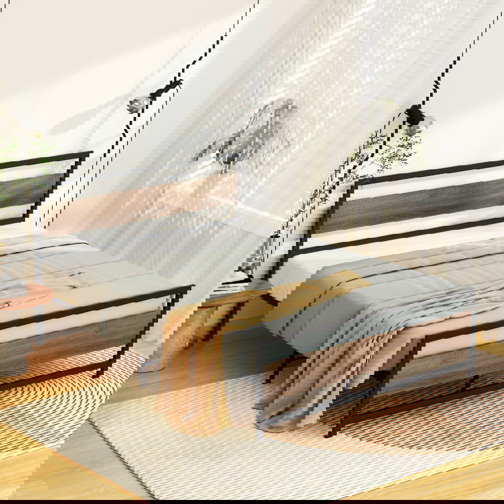 Artiss Bed Frame Double Size Metal Base Mattress Platform Foundation Black DREW - Cosy Abode