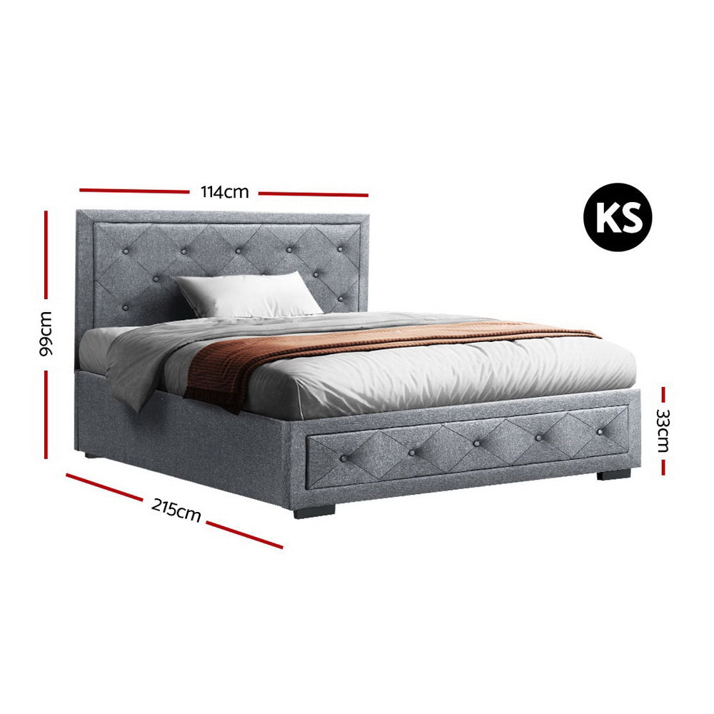 Artiss Bed Frame King Single Size Gas Lift Storage Mattress Base Wooden Grey - Cosy Abode