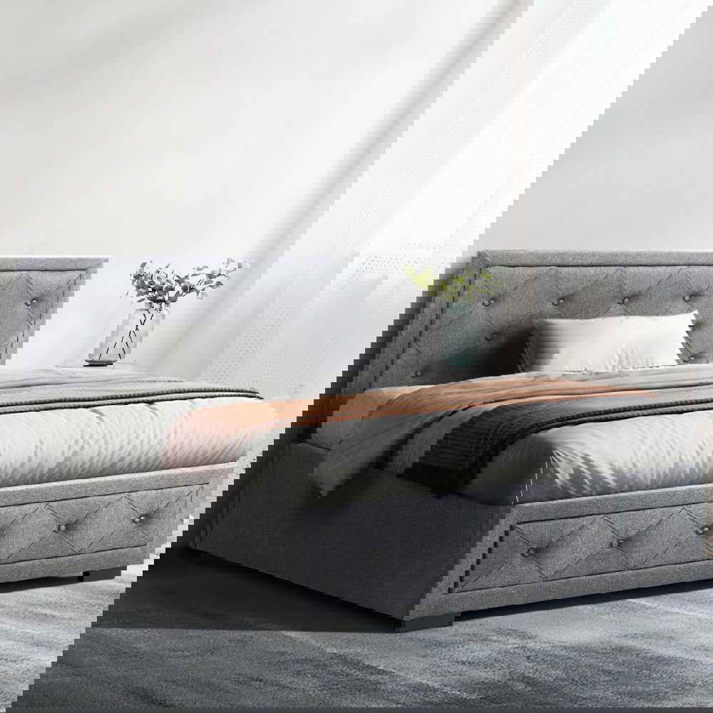 Artiss Bed Frame King Single Size Gas Lift Storage Mattress Base Wooden Grey - Cosy Abode