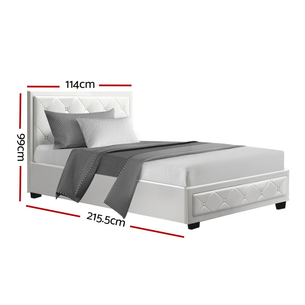 Artiss Bed Frame King Single Size Gas Lift White TIYO - Cosy Abode