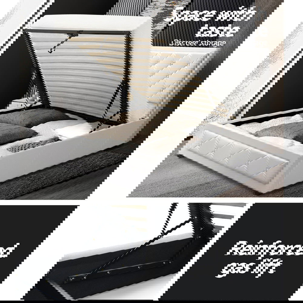 Artiss Bed Frame King Single Size Gas Lift White TIYO - Cosy Abode